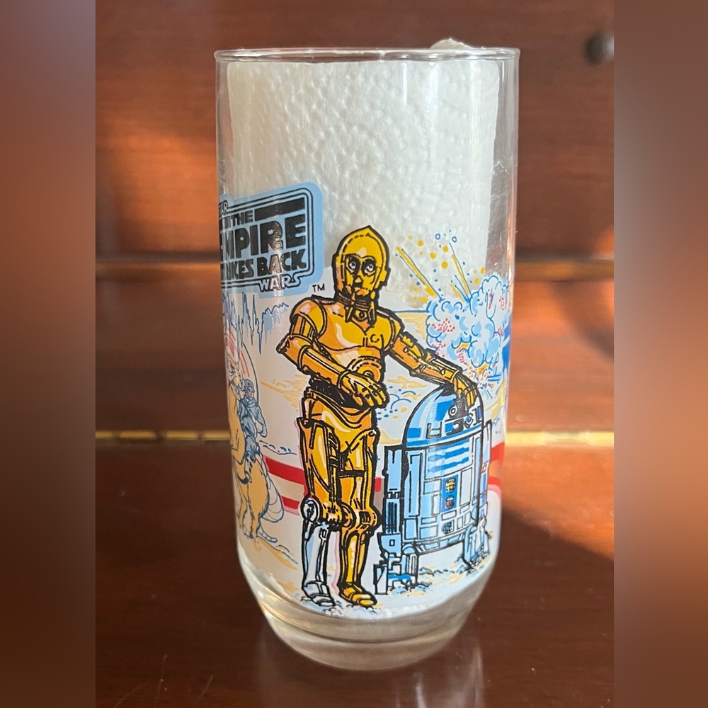 Vintage Star Wars The Empire Strikes Back Glass with C-3PO & R2-D2